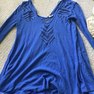 Free People blue cut out flowy long sleeve